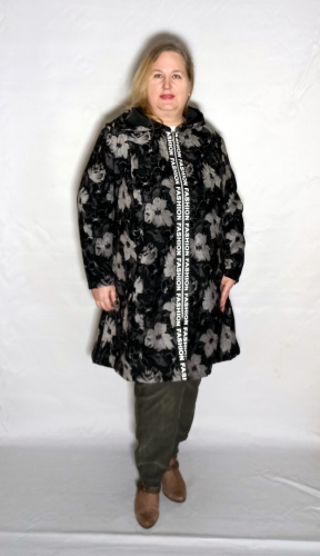 Кардиган-ветровка "FASHION"  серые цветы (Smart-Woman, Россия) — размеры 68-70, 72-74, 76-78, 80-82