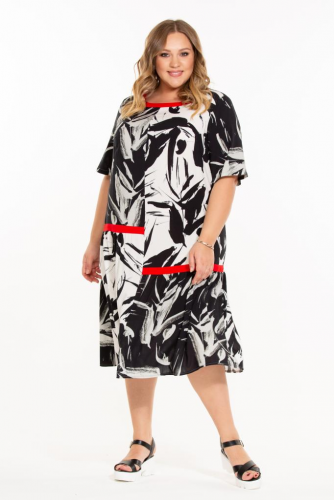 Платье "Крит" (ВК20-035) бело-черно-красный (Терра, Москва) — размеры 60-62
